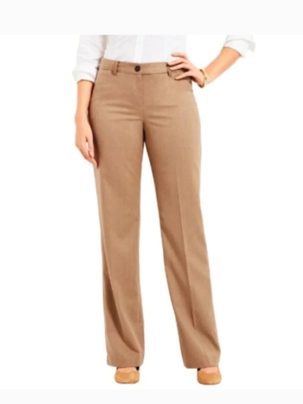 Talbots Windsor Trouser Pants 12L Tan Brown Wool Blend Wide Straight Leg Dress